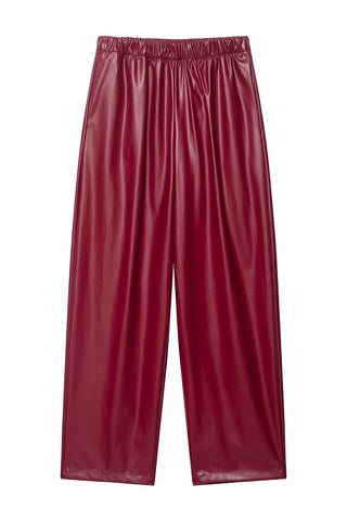 Elastic Waist Faux Leather Casual Pants