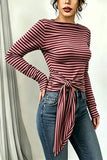 Striped Long Sleeve Tie-Front Blouse