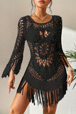 Crochet Fringe Bell Sleeve Mini Dress