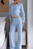 Ribbed Button-Front Crop Top and Pants Set