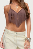 Fringe Halter Backless Top