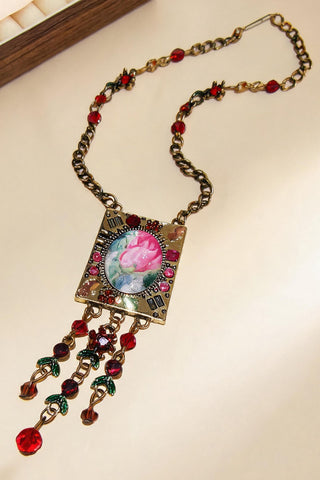 Floral Cameo Pendant Chain Necklace