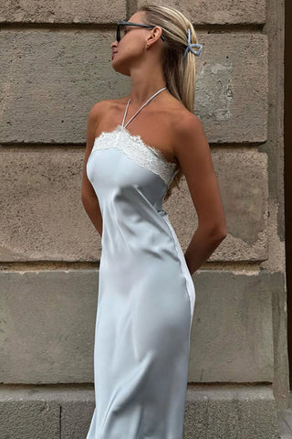 Lace Halter Satin Slip Casual Dress