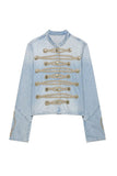 Military Braid Crop Denim Jacket