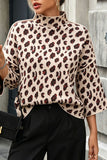 Leopard Print Mock Neck Bell Sleeve Sweater