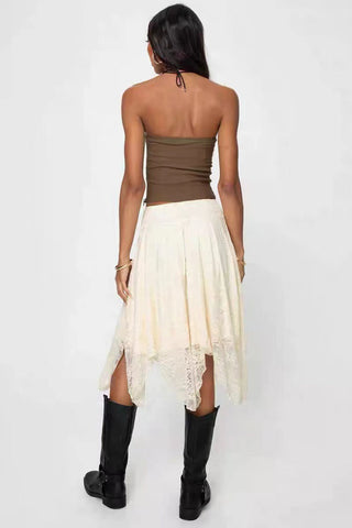 Sheer Lace Asymmetrical Midi Skirt