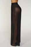 Sheer Mesh High-Waist Wide-Leg Pants