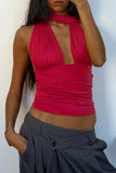 Tie-Back Halter Plaid Tank