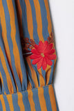 Striped Floral Puff Sleeve Jacket