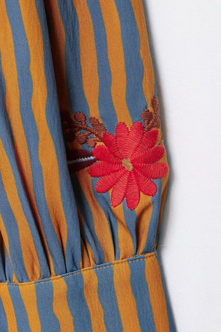 Striped Floral Puff Sleeve Jacket