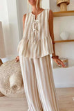 Striped Sleeveless Top and Ruffle Hem Pants Set