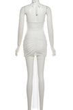 Pleated Beaded Halter Dress
