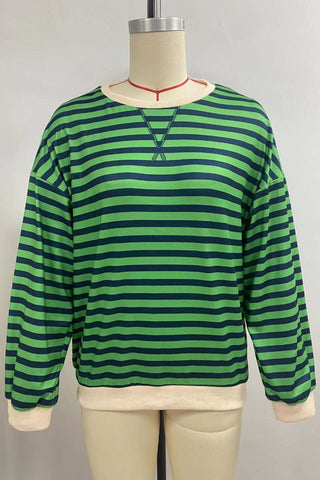 Striped Crew Neck Contrast Trim Top