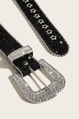 Rhinestone Buckle Glitter Belt