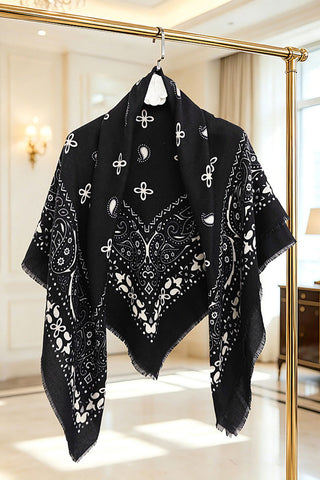 Paisley Print Fringed Open Poncho