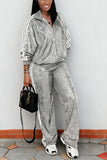Sequin Striped Zip-Up Pants Set