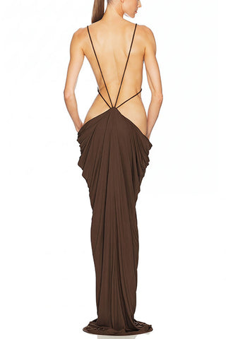 Cutout Ruched Draped Maxi Dress