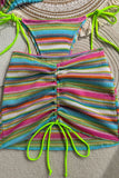 Striped Ruched Mini Skirt Set