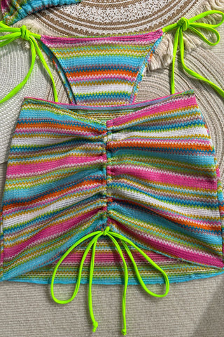 Striped Ruched Mini Skirt Set