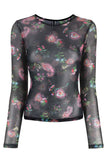 Sheer Floral Print Long Sleeve Blouse