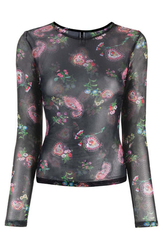 Sheer Floral Print Long Sleeve Blouse