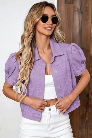 Puff Sleeve Crop Denim Jacket