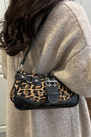 Leopard Print Buckle Strap Shoulder Bag