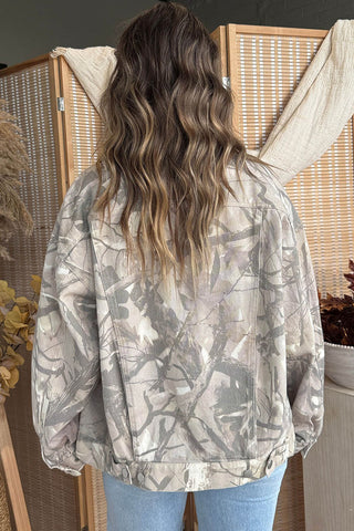 Abstract Print Contrast Collar Button-Up Jacket