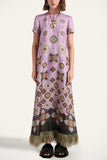 Fringe Short Sleeve Floral Maxi Dress