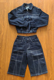 Zip-Front Collared Denim Short Set
