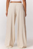 Striped Drawstring Wide-Leg Casual Pants