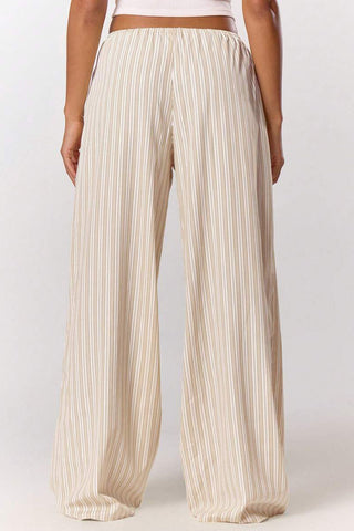 Striped Drawstring Wide-Leg Casual Pants