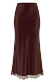 Satin Lace Trim Mermaid Maxi Skirt
