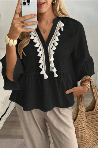 Ruffle Hem Button Blouse