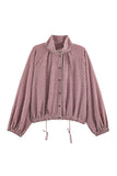 Plaid Stand-Collar Drawstring Jacket
