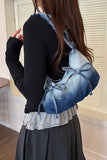 Ruched Handle Drawstring Denim Hobo Bag