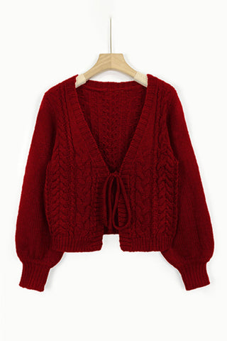 Cable Knit V-Neck Tie Front Cardigan