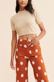 Polka Dot Button High-Waist Straight Jeans