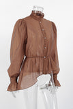 Ruffle Hem Button-Up Blouse