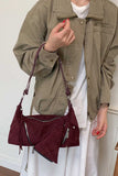 Suede Zipper Detail Slouchy Shoulder Bag