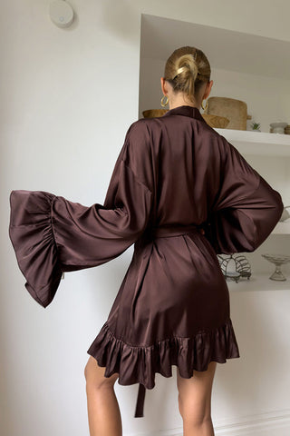 Lace Trim Satin Slip and Robe Loungewear Set