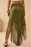Fringe Tie-Waist Wrap Midi Skirt
