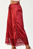 Lace Insert Drawstring Wide-Leg Casual Pants