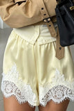 Lace Hem Elastic Waist Casual Shorts