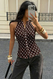 Polka Dot Halter Button-Front Tank
