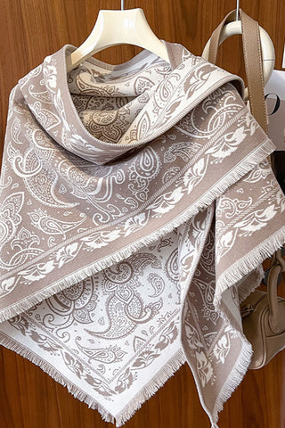 Paisley Print Fringed Wrap Scarf