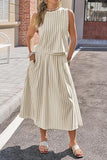 Striped Sleeveless Skirt Set