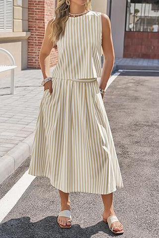 Striped Sleeveless Skirt Set