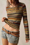 Striped Knit Crew Neck Crop Top