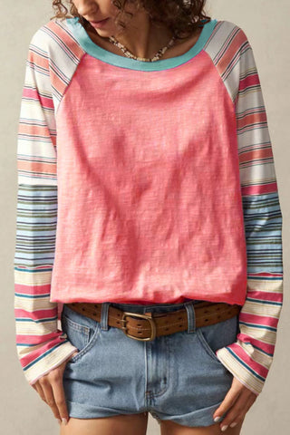Contrast-Striped Long Sleeve Top